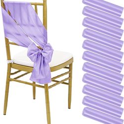100 PCS Satin Chair Sashes Lavender Shiny Chair Ribbon Ties Back Bows Designed Sashes Universal Chair Cover for Wedding Reception Gathering Birthday P