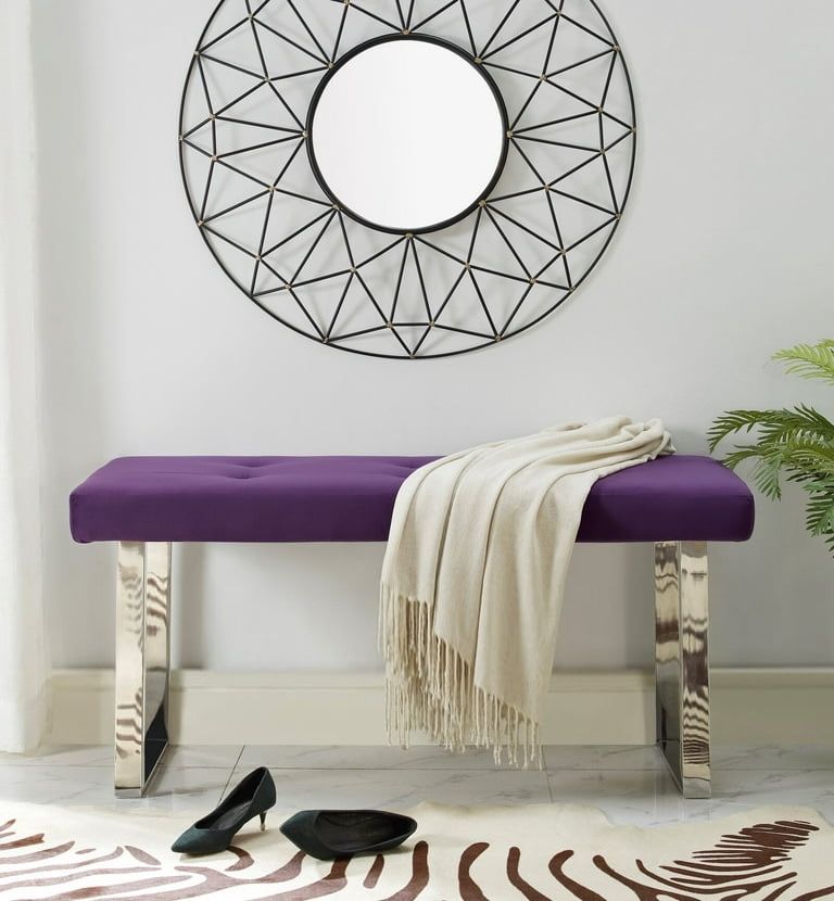 Purple Velvet Fabric Stainless Steel Entry Bench