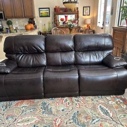 DOUBLE Reclining, 100% soft Leather Sofa, Dark Chestnut Brown