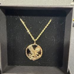 10k Gold rope chain and 10k gold and onyx eagle pendant