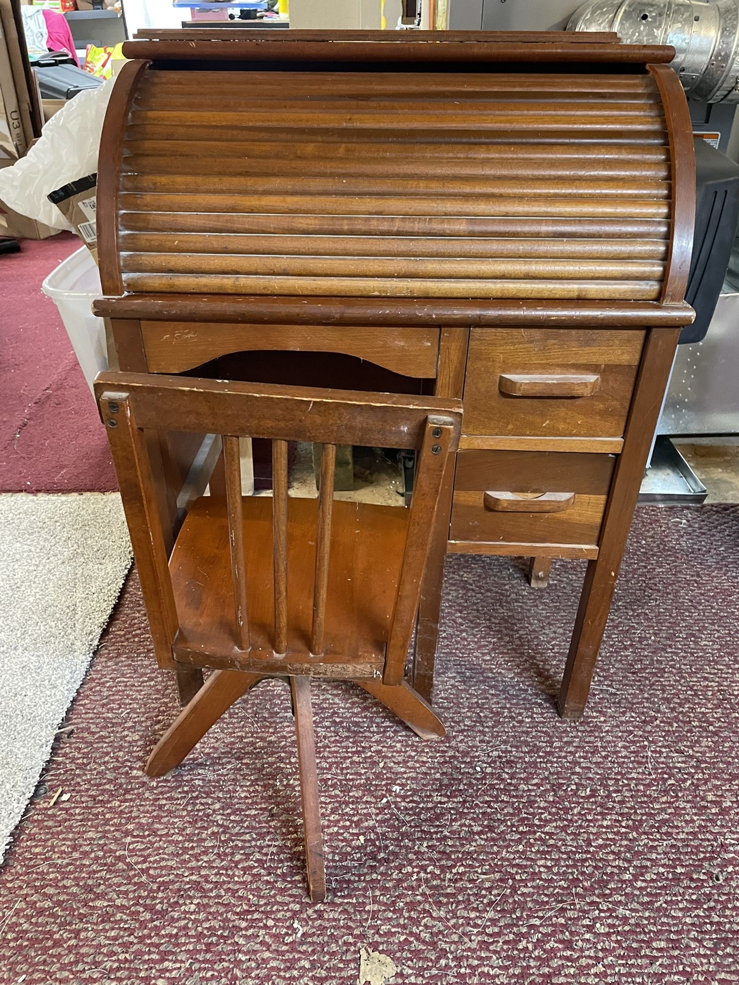 Child’s antique roll top desk and adjustable chair