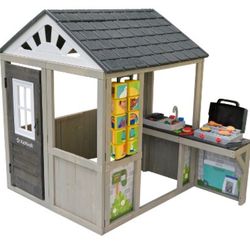 KidKraft Patio Party Wooden Outdoor Playhouse with Spinner Block Puzzle - 14pc