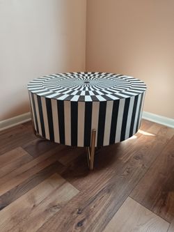 Round Black and White Geometric Coffee Table
