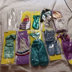 LOT B  This Lot Of 10 Vintage Barbie Ken Fashion Doll Clothes