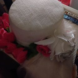 White Hat With Floral Arrangement/Decor