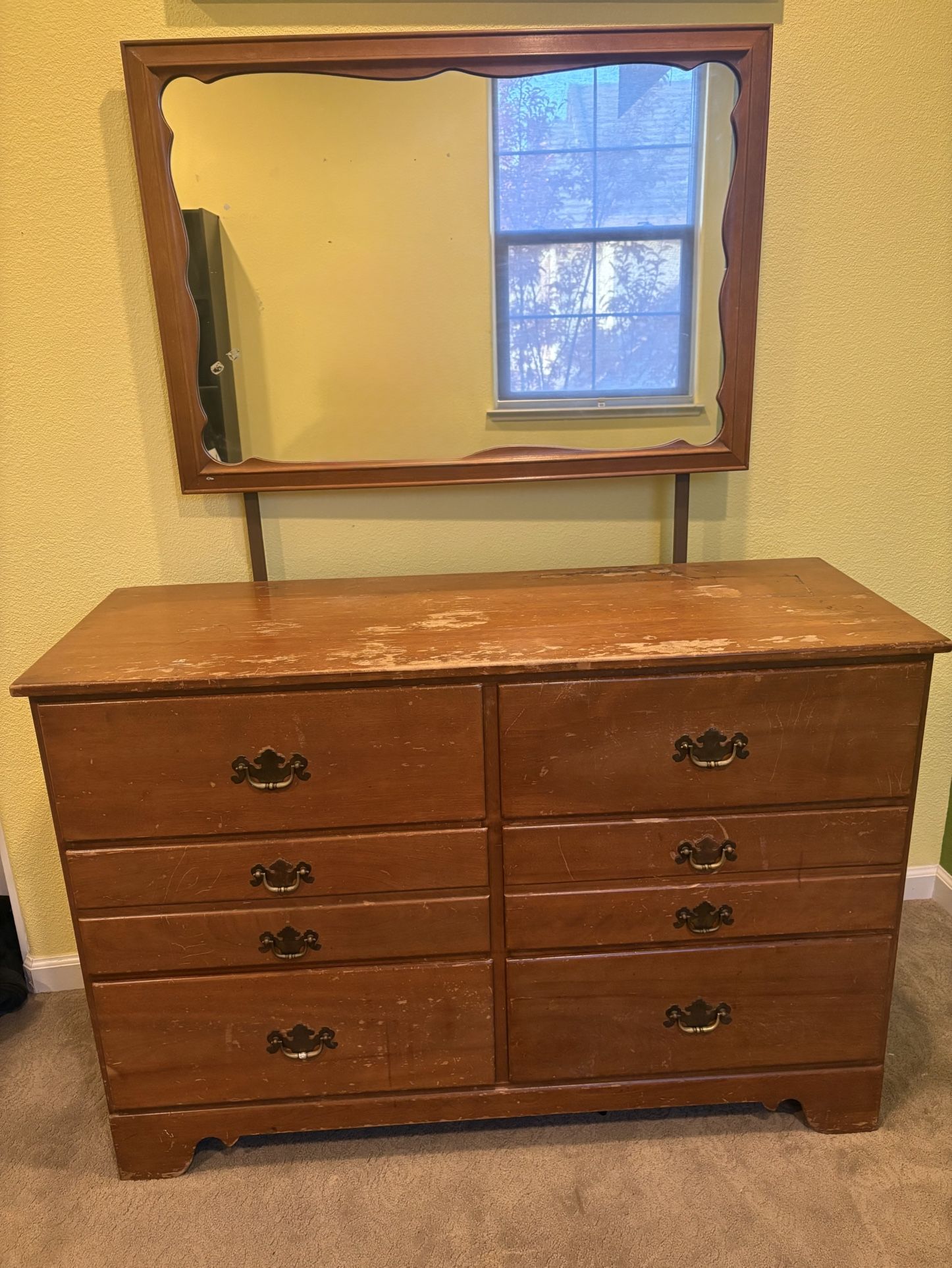 Vintage Wooden Dresser with Mirror – 9-Drawer Storage