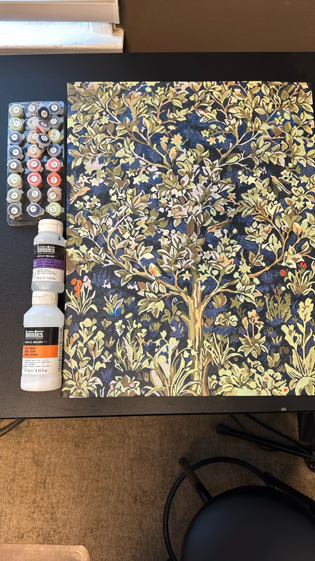 Almost-finished Paint By Number With Paint, Flow Aid, And satin varnish