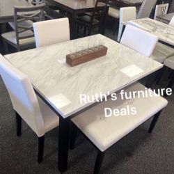 6-pc Dining Table Set Faux Marble Table Top