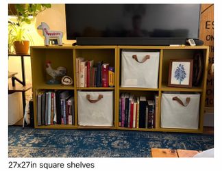 White Cube Storage Shelves (2 Units) with Bins, 27in Each