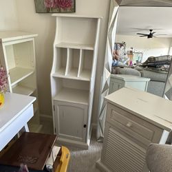 Pier 1 Two Bookshelves One Tall Paper Sorter With Cubby Below With Two Shelves And Matching Drawer With Cabinet With 2 Shelves. Also Has A Matching CD