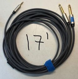17 Foot Braided Audio Y Splitter from 1/8" to Dual 1/4" Cable