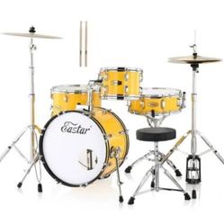 Eastar EDS-540 Complete Junior Drum Set 18 inch 4-Piece Drum 2 Cymbal Yellow