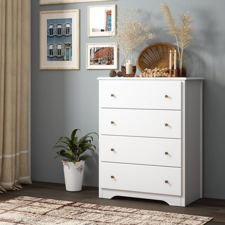 Dresser Chest, Modern Chest Organizer with 4 Drawers for Bedroom, White Finish