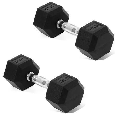 New 15LB Pair of Fitvids Rubber Encased Hex Dumbbell. They're currently on sale for $36.98.