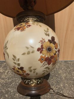 Vintage Lamp with painted floral glass