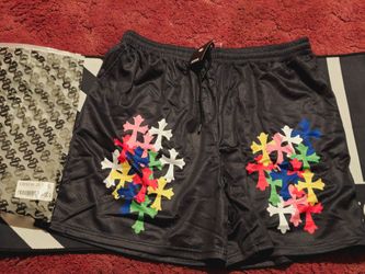 Black CH Mesh Shorts with Multicolor Cross Graphics