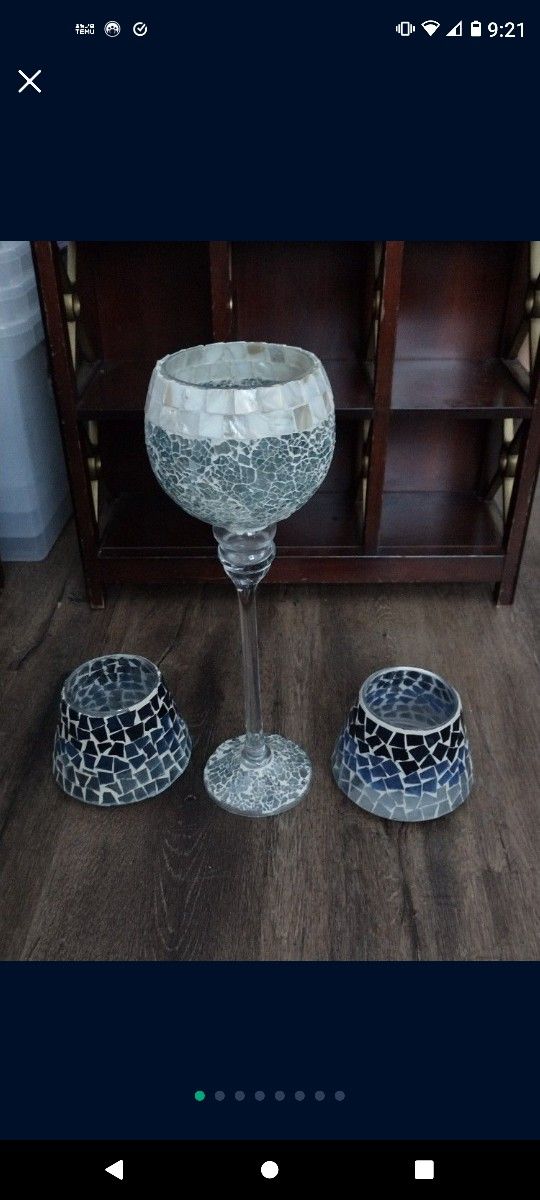 3 PC Glass Tile Candle Holders 