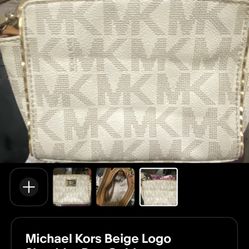Michael Kors Beige Logo Shoulder Bag Gold Hardware Zip Closure Women’s Designer