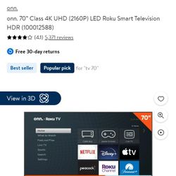 70in Onn Roku Smart TV (Needs Work)