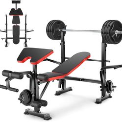 6 in 1 660lbs Weight Bench Set with Squat Rack, Bench Press Set with Barbell Rack
