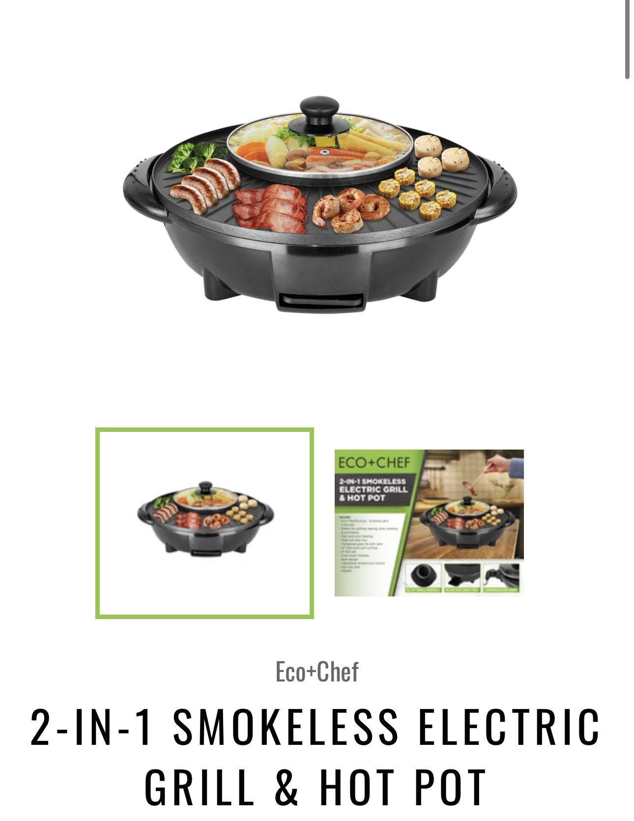 Eco+Chef 2-IN-1 SMOKELESS ELECTRIC GRILL & HOT POT