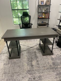 Gray Solid Wood Executive Office Desk – 59” Wide