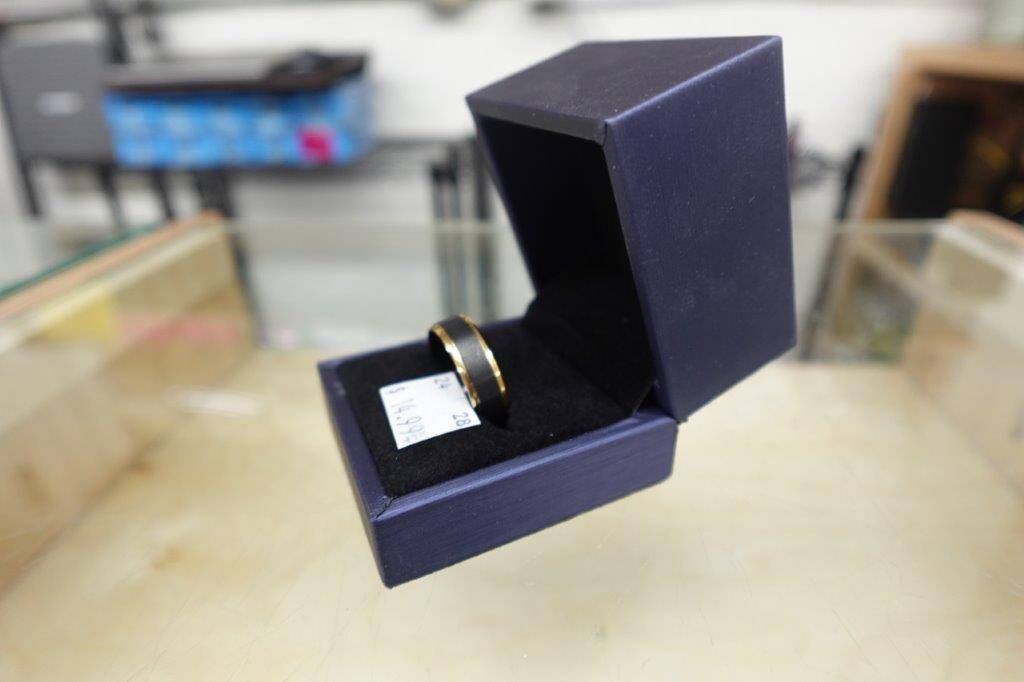 Black Tungsten Ring for Men Wedding Band Gold Step Edge Size 12