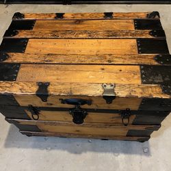Antique Wooden Steamer Trunk / Storage Chest