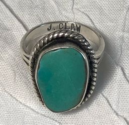 Vtg Navajo Sterling Silver Turquoise Ring Signed J Claw Size 7 Native American