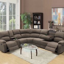 Brown Microfiber Fully Reclining Sectional Couch 