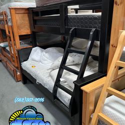 Bunk Bed Black Twin XL Over Full Size Mattress Bed Set 