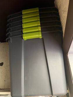 Gray Plastic Storage Totes with Green Latches