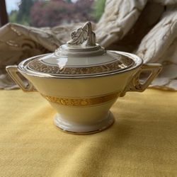 Burleigh Art Deco double handled bowl 14  K gold trim