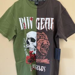 Men’s Raw Gear Los Angeles Skull Lion Brown Green T Shirt  grc