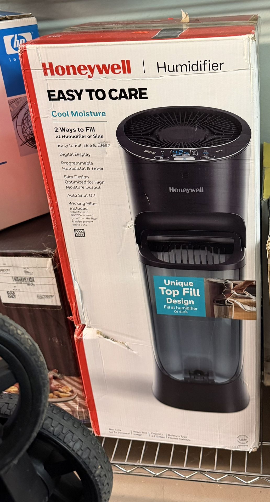 Honeywell Top Fill Tower Humidifier, Digital Humidistat, Black – Cool Mist Humidifiers for Bedroom, Home or Office with Space-Saving Tower Design