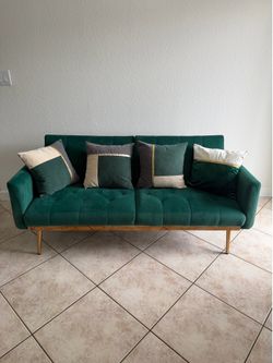 Green and Gold Velvet Loveseat Couch