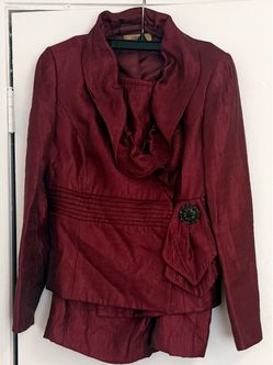 Burgundy Satin Blazer Skirt Suit Set