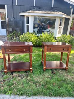 2 Wooden Nightstands with Brass Accents