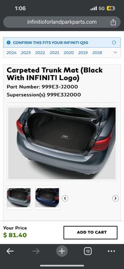 Carpeted Trunk Mat (Black With INFINITI Logo) Part Number: 9993-J2000