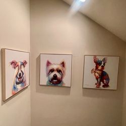 3 large puppy frames wall art