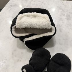Toddler Winter Hat Sherpa Baby Boy Trapper Hats and Mittens Set Warr Fleece Infant Beanies Gloves Black 12-24 Months