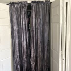 Gray Silk Curtains 2 Panels 