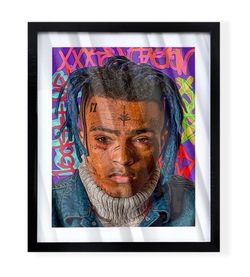 Custom art piece of xxxtentacion on black frame