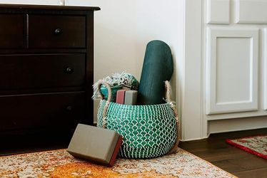 Modern Village Designer Plant Basket and Throw Blanket Basket (Teal)