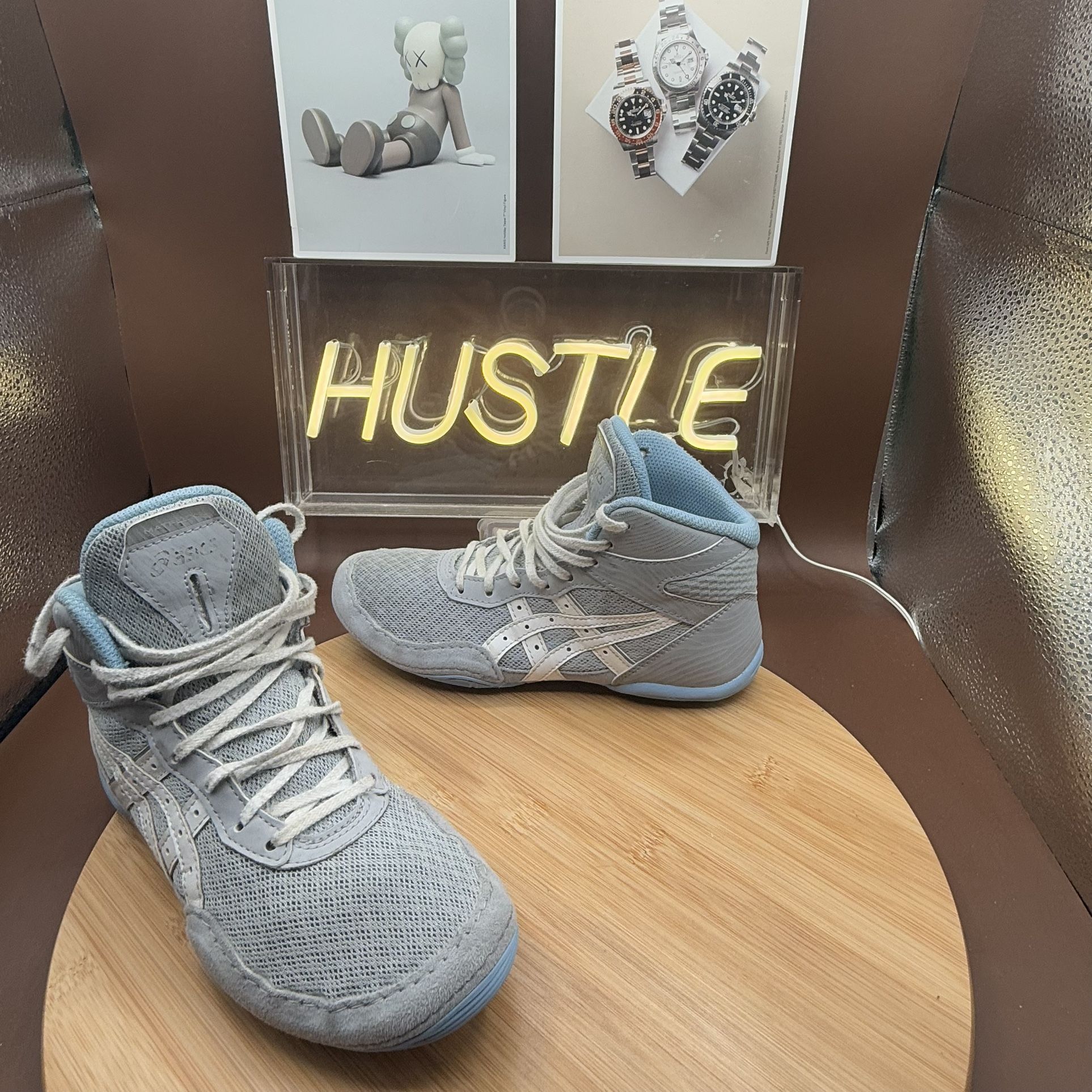 Asics Matflex 7 (PS) Sz 3 Gray Blue Wrestling/Boxing Shoes