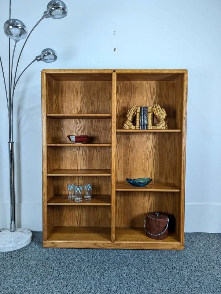 Teak Stained 6 Shelf Double Bookcase in Oak Modular
