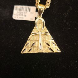 10k Gold Pyramid With Cuban Chain
