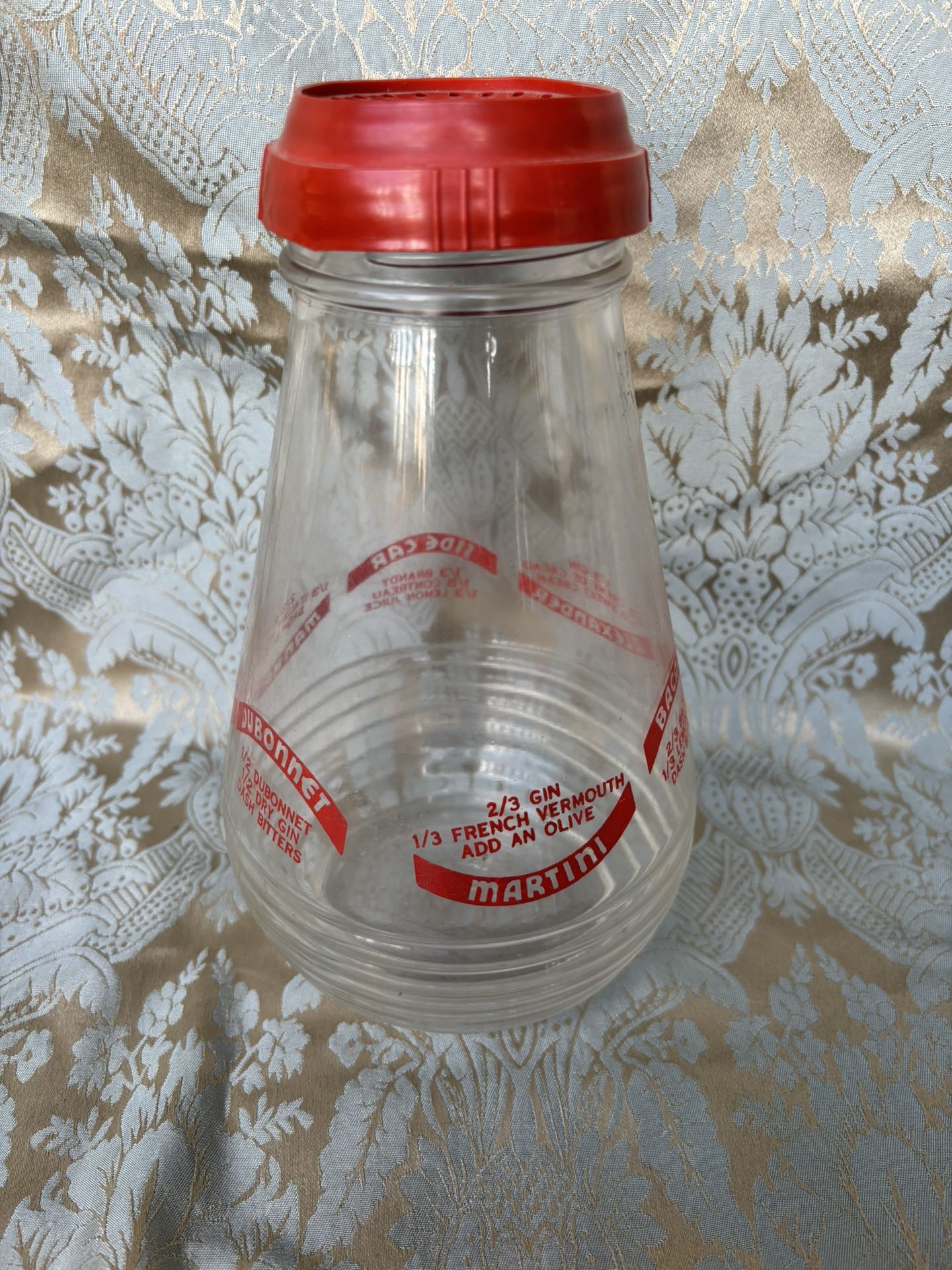 Vintage Hazel Atlas glass cocktail shaker from 1950s.