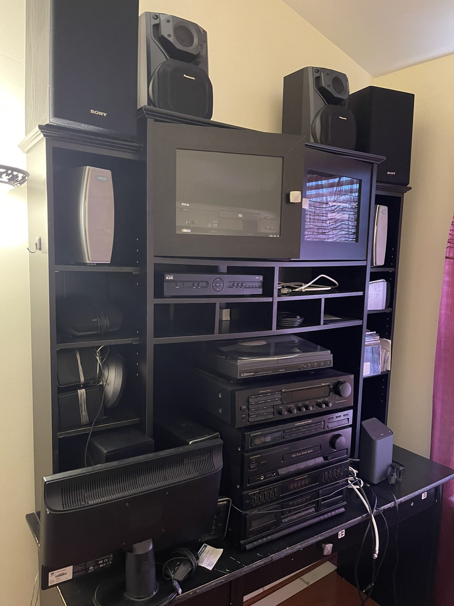 Black 40” TV Entertainment Center W/ Electronics & Speakers
