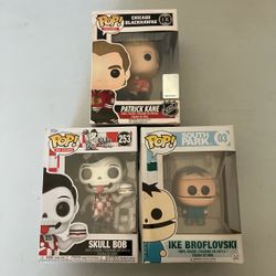 (3) Funko Pop Lot Chi Blackhawks Pat Kane South Park Ike Skull Bobs Big Boy